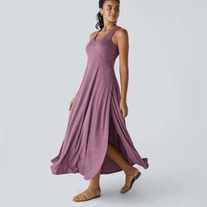 Halara U Neck Backless Split Flowy Maxi Casual Tank Dress